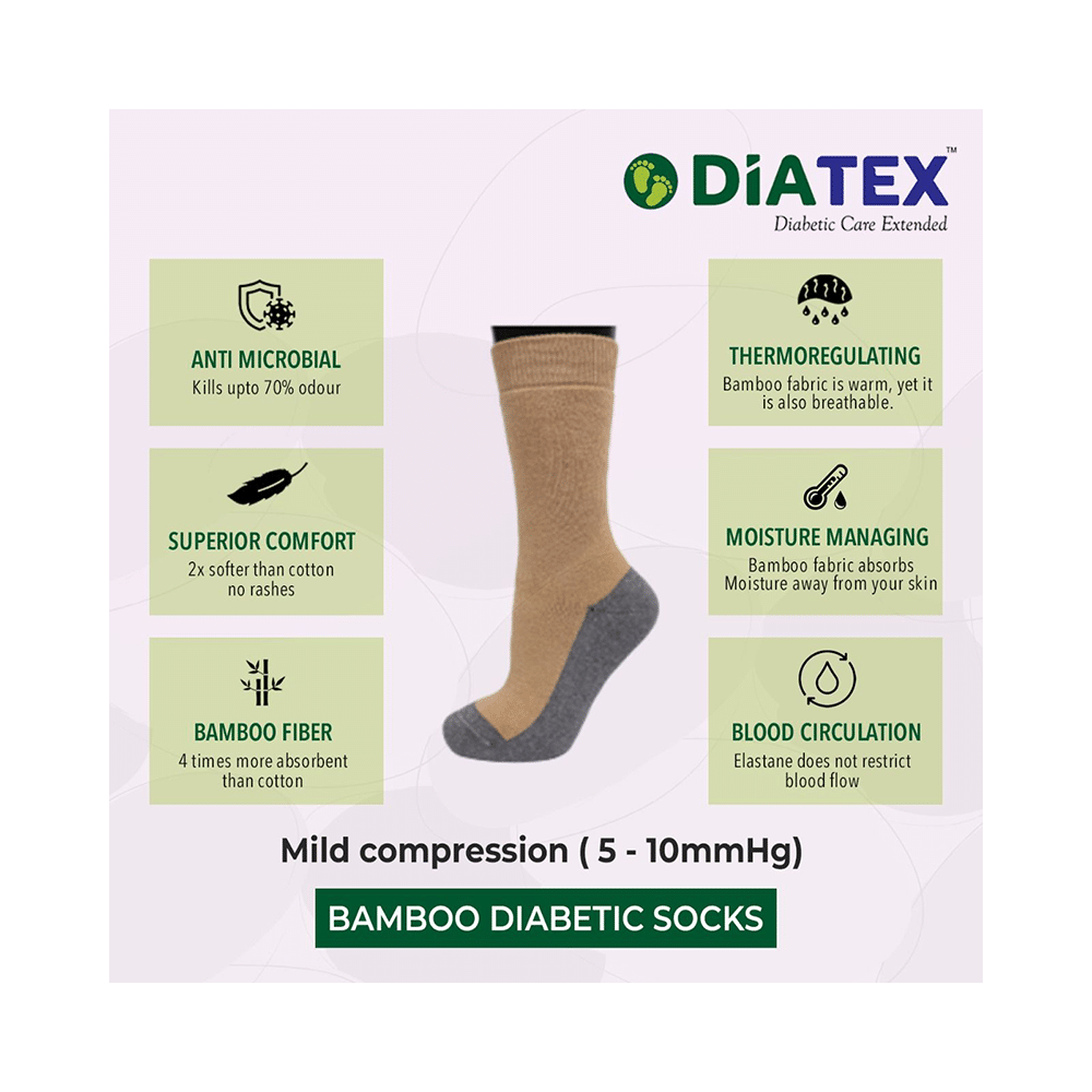 Diatex Bamboo Fiber Diabetic Socks XL Beige with Grey - Image 3