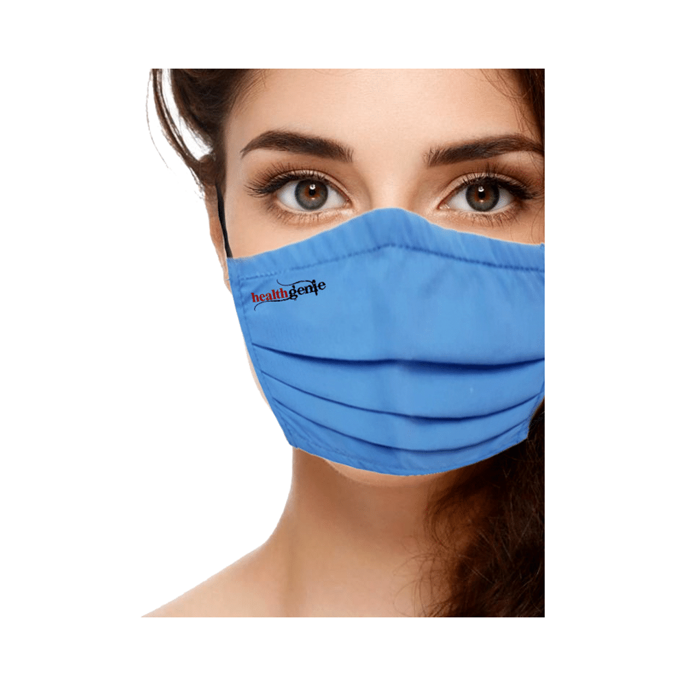 Healthgenie FM 201 Washable & Reusable Double Layered, Triple Pleated Cloth Face Mask Large Blue - Image 4