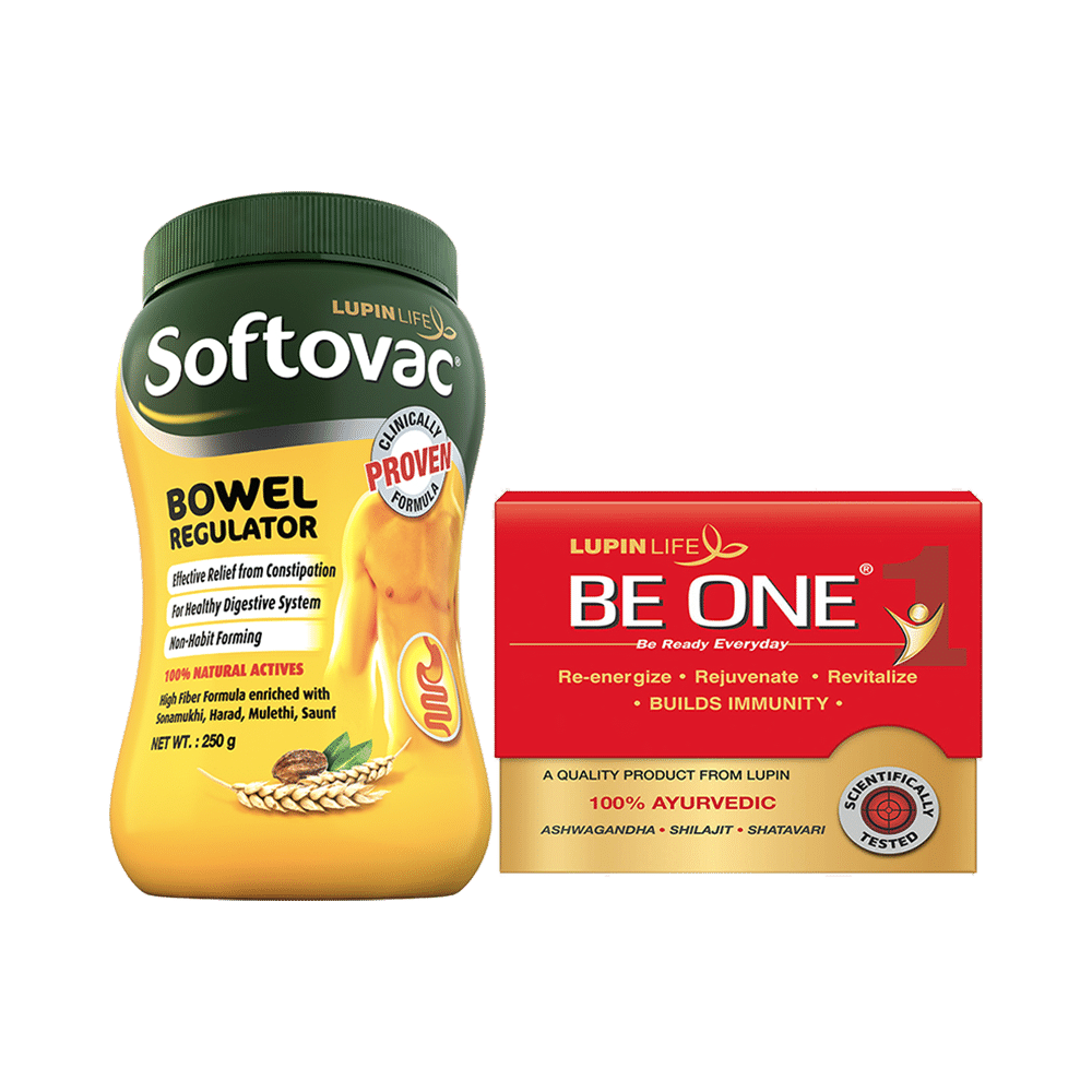 Combo Pack of Softovac Bowel Regulator Powder 250gm & Lupin Life Be One Capsule (10)