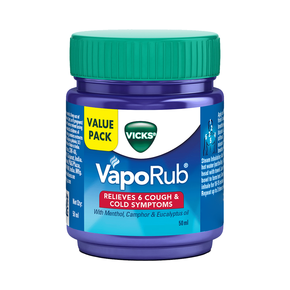 Vicks Vaporub Balm with Menthol, Camphor & Eucalyptus Oil | Relieves 6 Symptoms of Cough & Cold | Goodness of Ayurveda