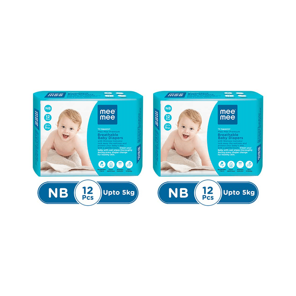 Mee Mee Premium Breathable Baby Diapers with Wetness Indicator (12 Each)