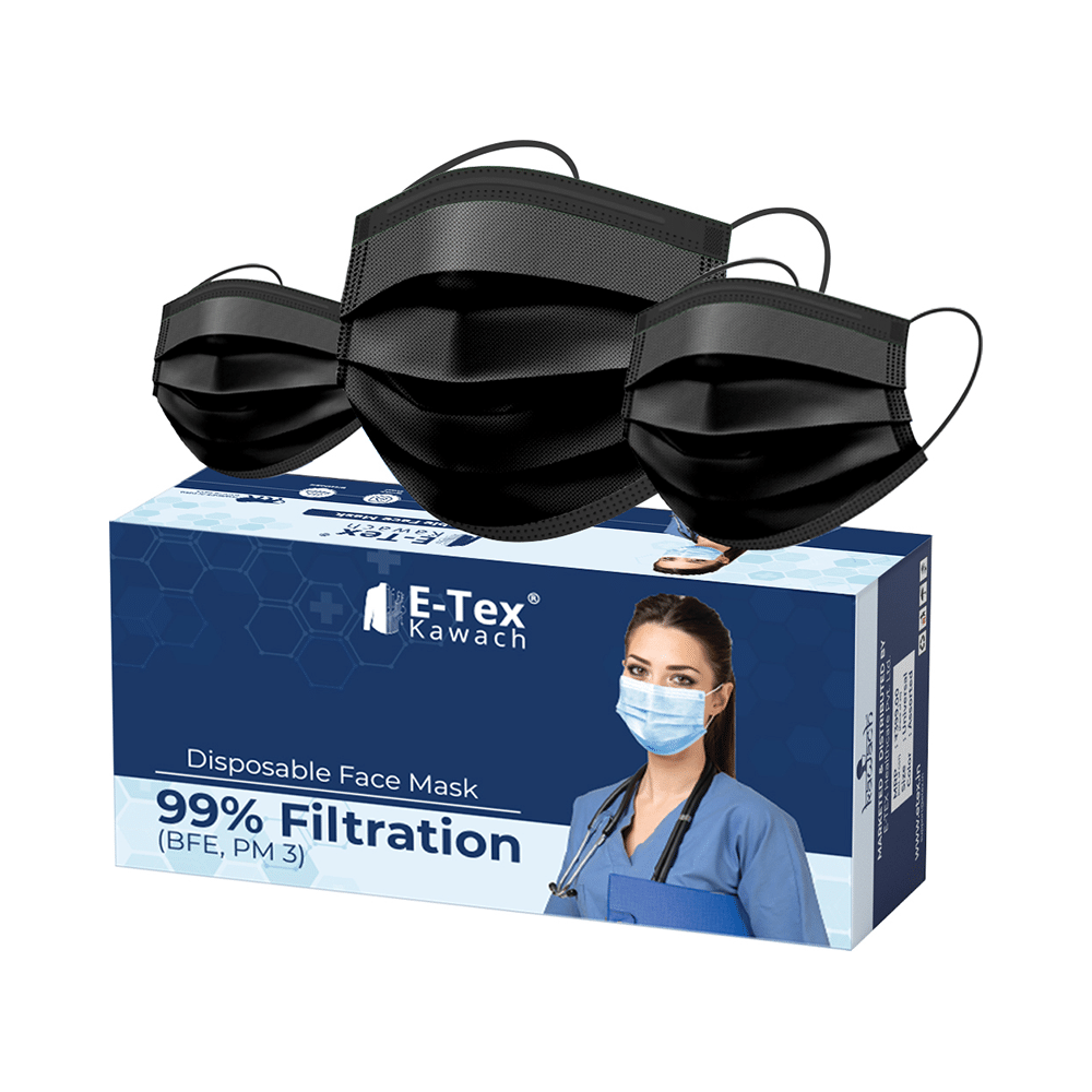 E-Tex Kawach 99% Filtration Disposable Face Mask Free Size Black