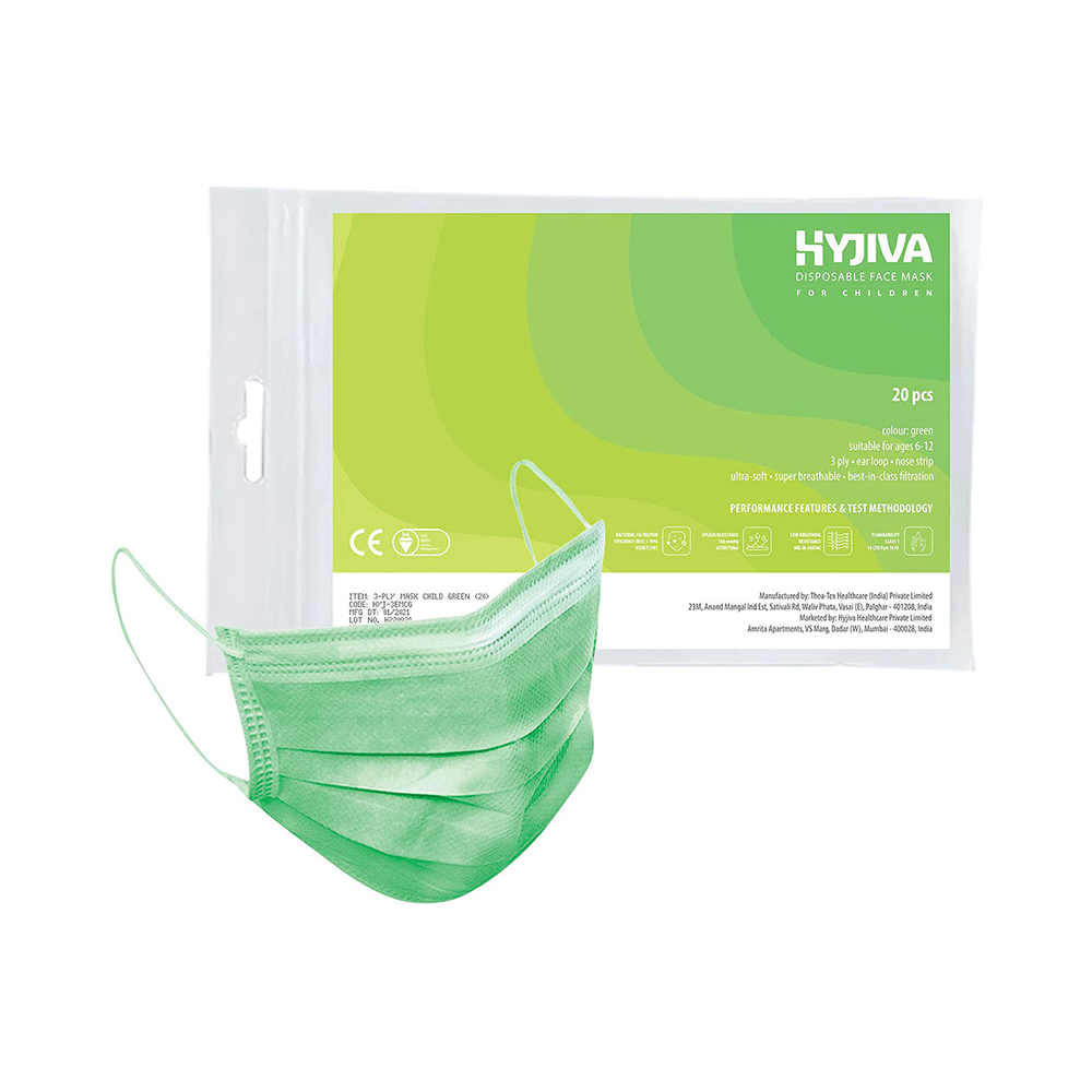 Hyjiva 3 Ply Disposable Face Mask for Children Green