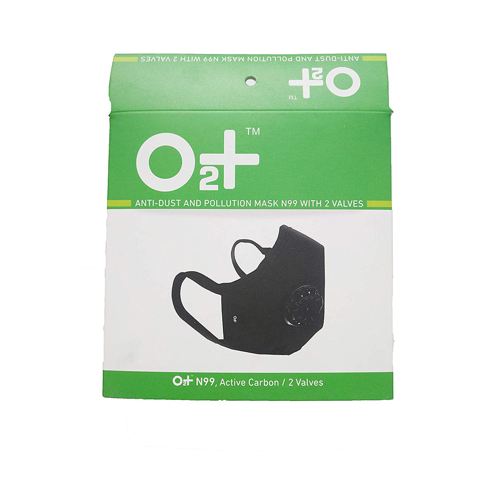O2+ Stone Reusable Anti Pollution Mask with N99 Active Carbon Grade Filter Large