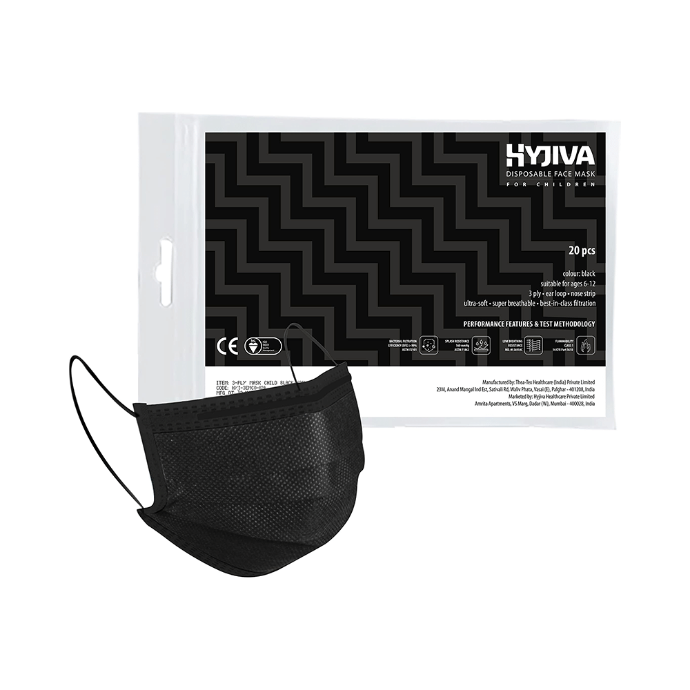Hyjiva 3 Ply Disposable Face Mask for Children Black