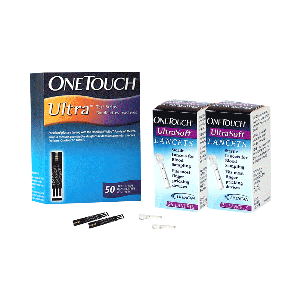 Combo Pack of OneTouch Ultra Test Strip 1 Box (50 Each) & OneTouch Ultrasoft Lancets 2 Box (25 Each)