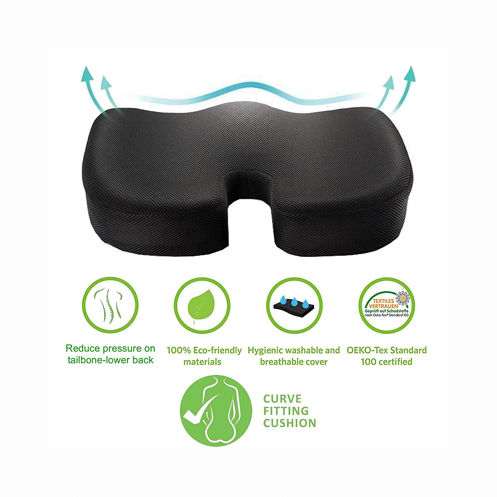 Grin Health Orthopedic Memory Foam Seat Cushion Sciatica Coccyx Tailbone Back Pain Relief Black 30 Minutes 24 7 Delivery