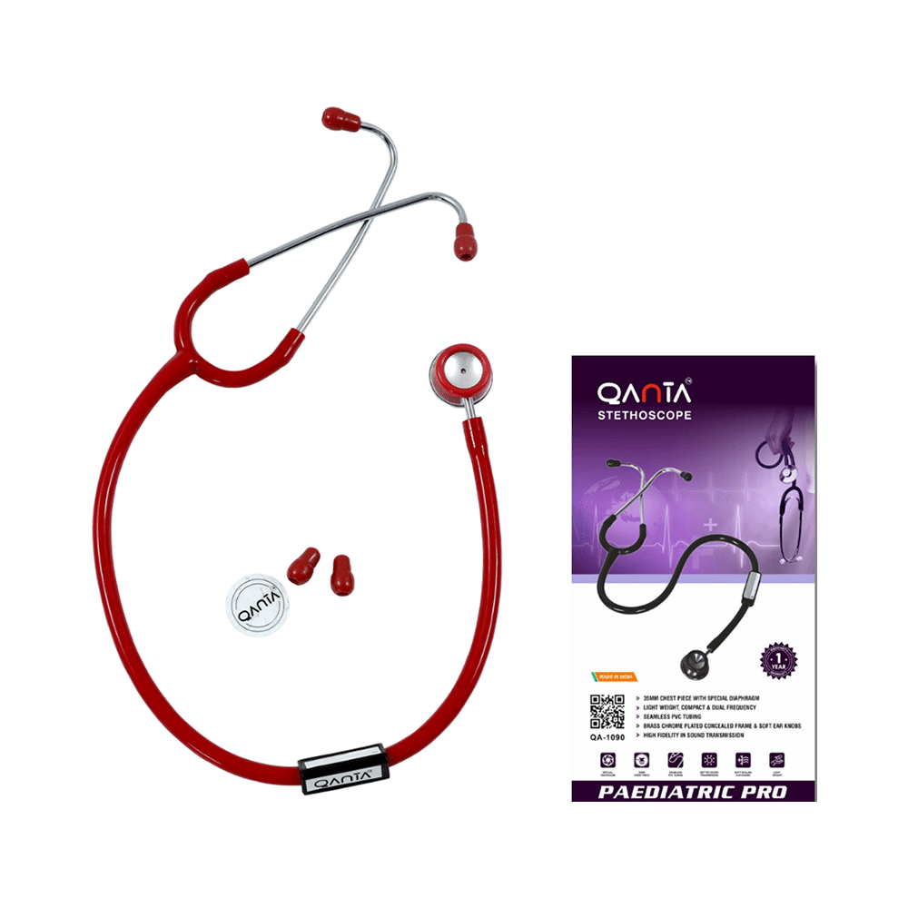 Qanta QA-1090 Paediatric Pro AL Pediatric Stethoscope With Aluminium Anodized Chest Piece Red