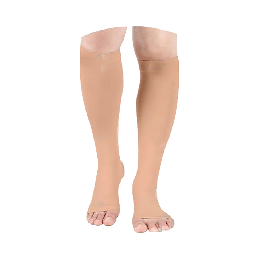 Mylo Essentials Open Toe Compression Stockings Knee Length Beige Small