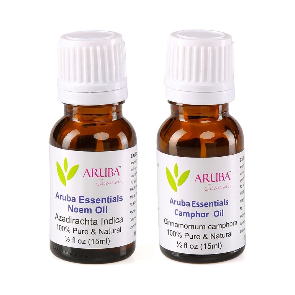 Aruba Essentials Combo Pack of Neem Oil and Camphor Oil (15ml Each)