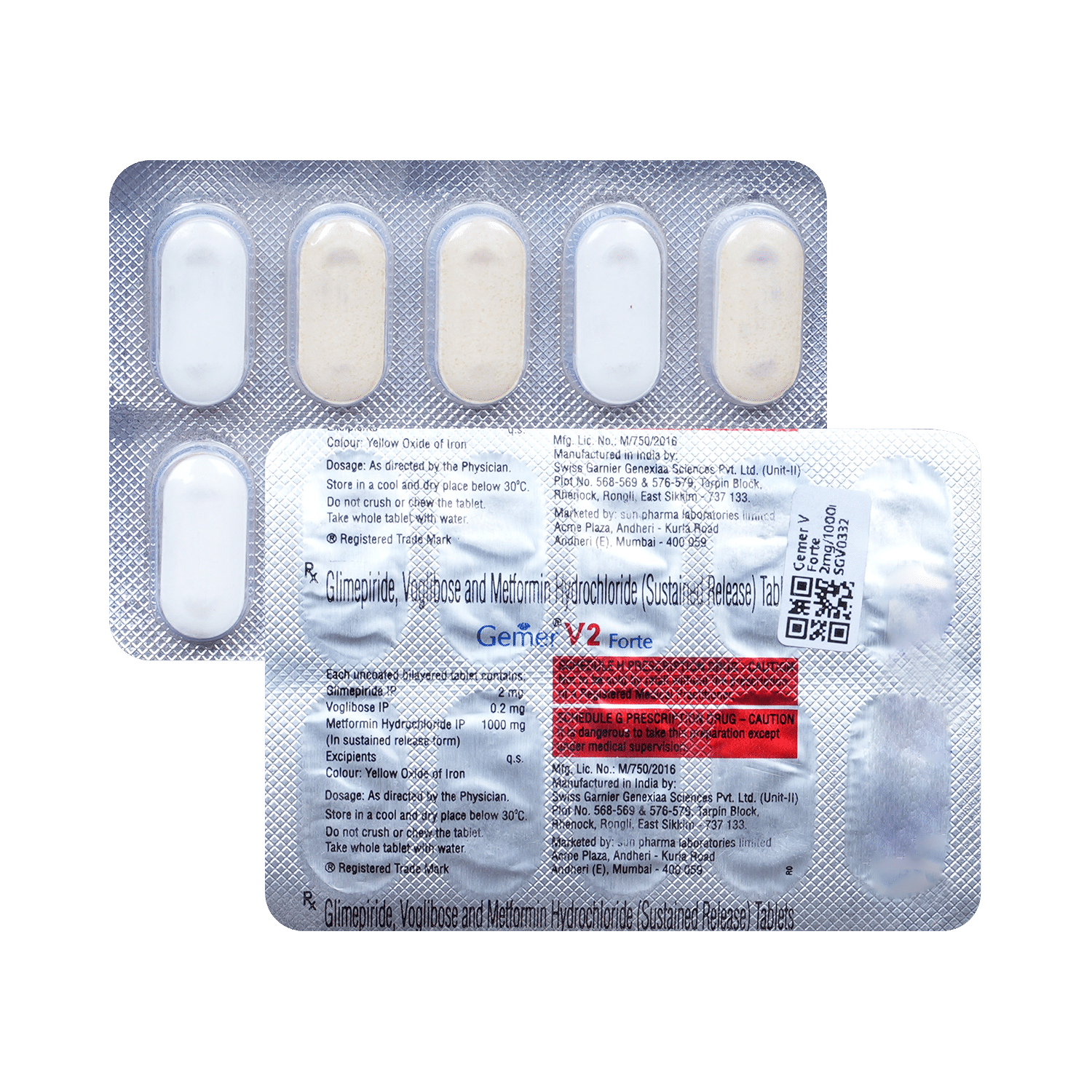 Gemer V Forte 2mg/1000mg/0.2mg Tablet