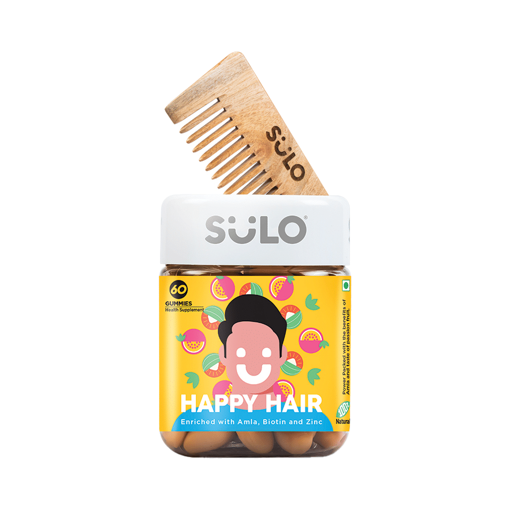 Sulo Nutrition Happy Hair Gummies for Men (60 Each) with Neem Wood Comb Free