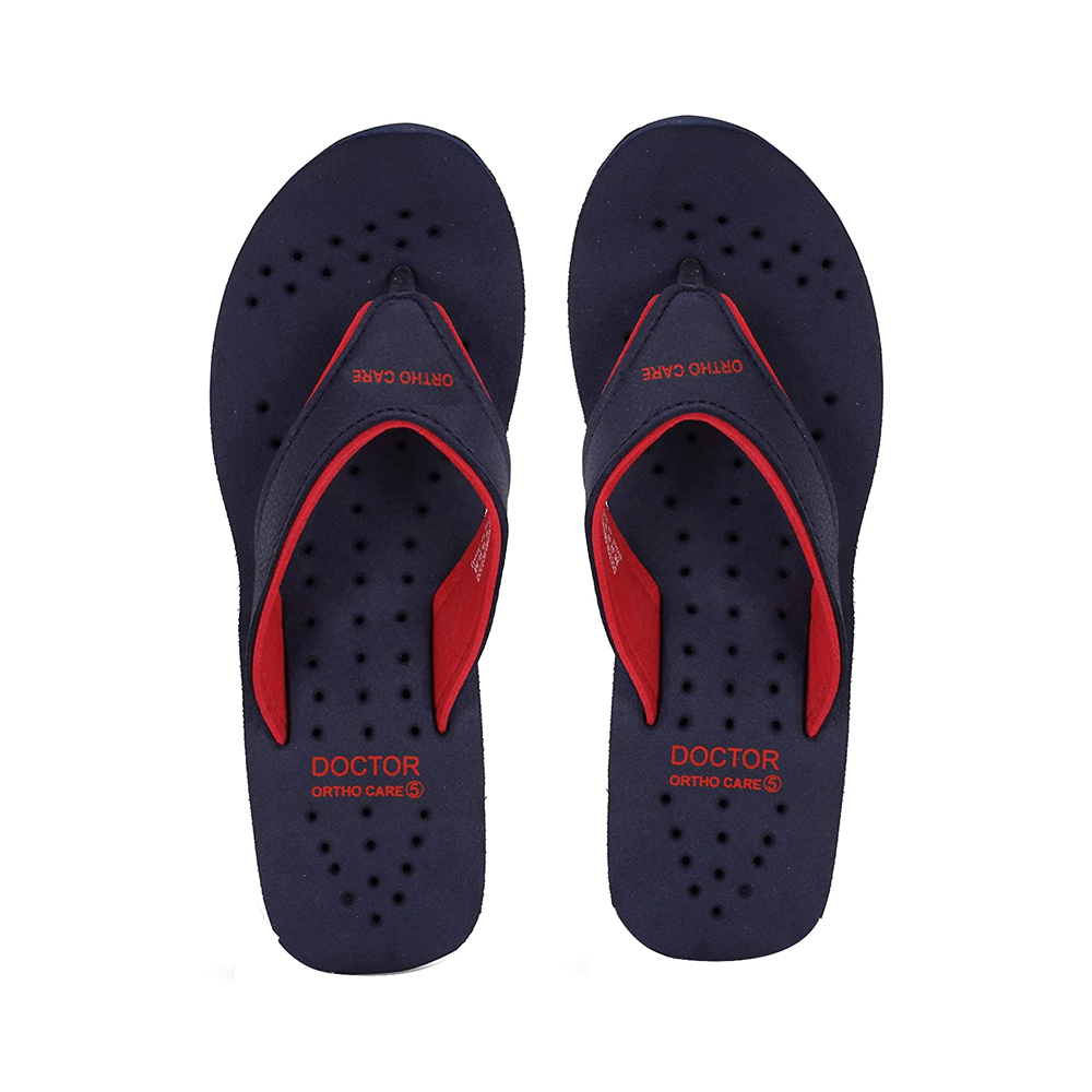 Doctor Extra Soft Ortho Care Orthopaedic Diabetic Pregnancy Comfort Flat Flipflops Slippers For Women Navy-Red 10
