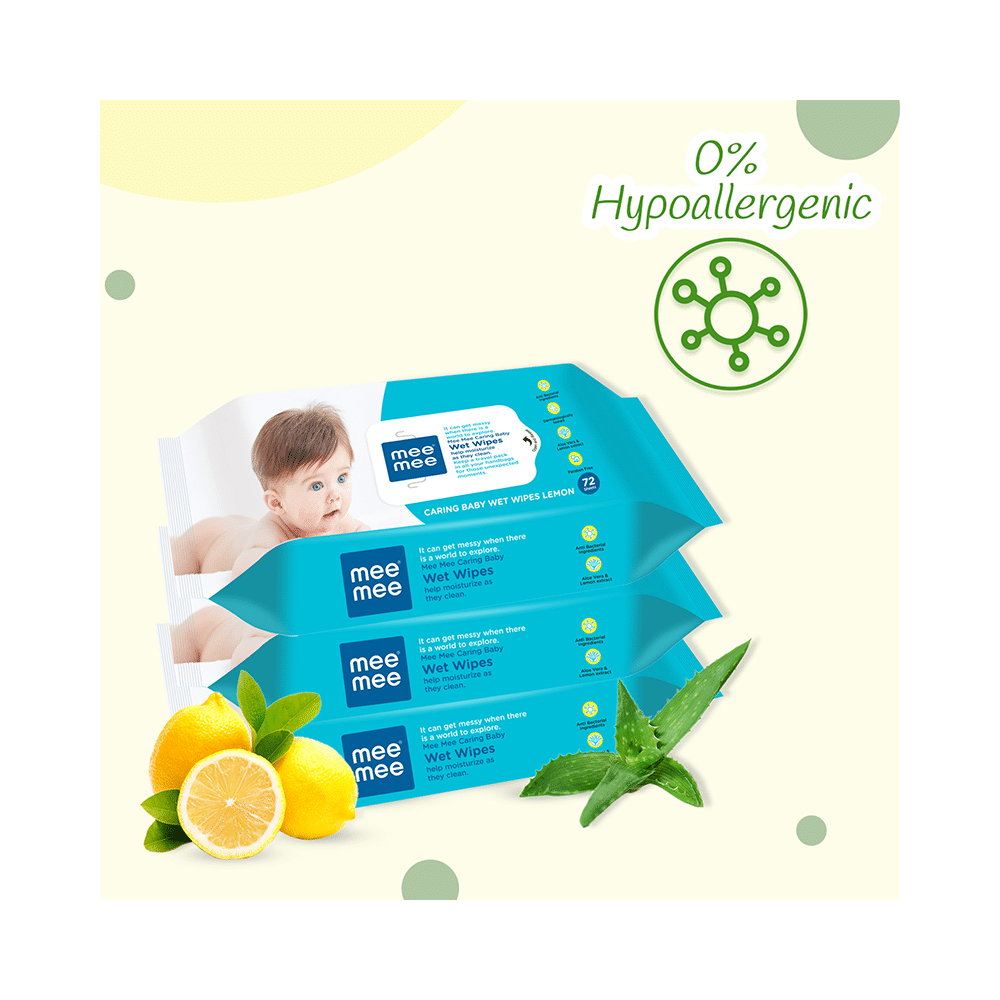 Mee Mee Caring Baby Wet Wipes with Aloe Vera & Lemon Extract (72 Each)
