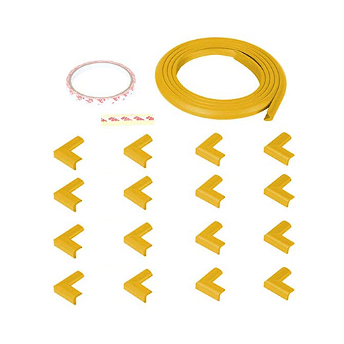 Safe-O-Kid Unique High Density L-Shaped 2mtr Long Mini 4 Edge Guard with 16 Corner Cushions Yellow
