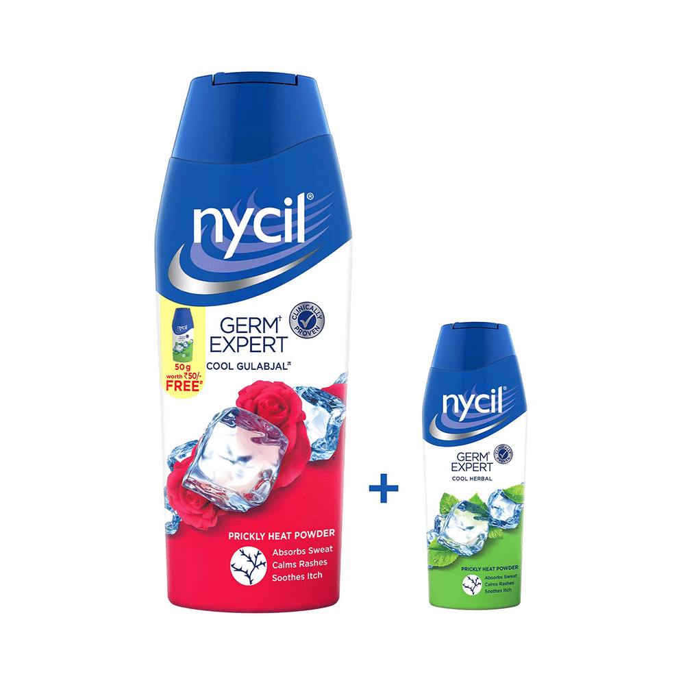 Nycil Cool Gulabjal Prickly Heat Talcum Powder with Nycil 50gm Germ Expert Talc Free