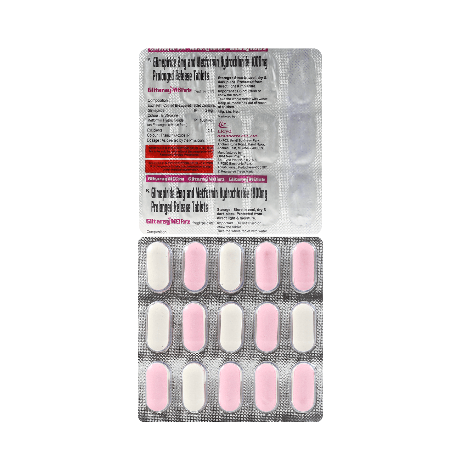 Glitaray M Forte 2mg/1000mg Tablet
