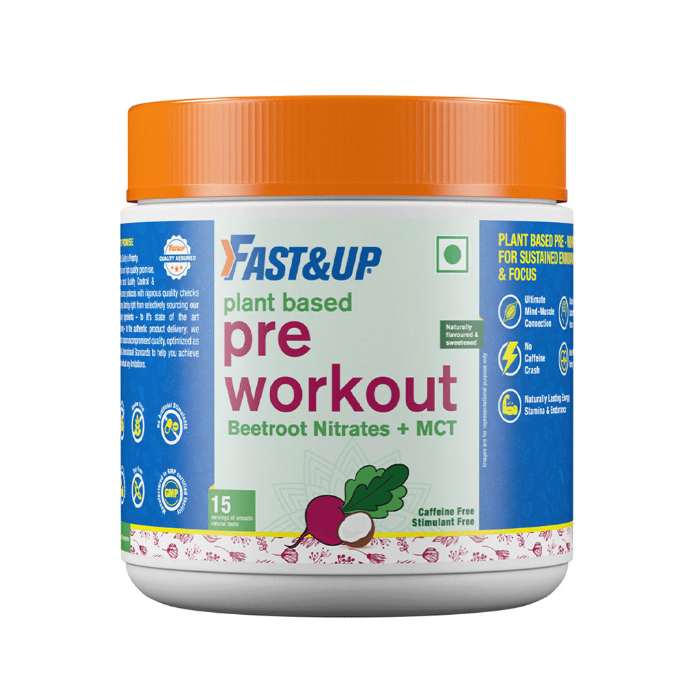 Fast&Up Plant Based Pre Workout with Beetroot Nitrates + MCT, Caffeine Free, Stimulant Free