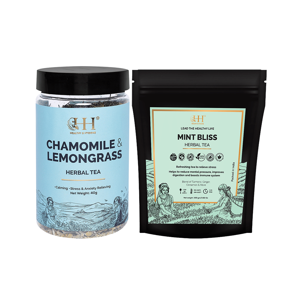 Healthy & Hygiene Combo Pack of Chamomile & Lemongrass Herbal Tea 40gm and Mint Bliss Herbal Tea 100gm