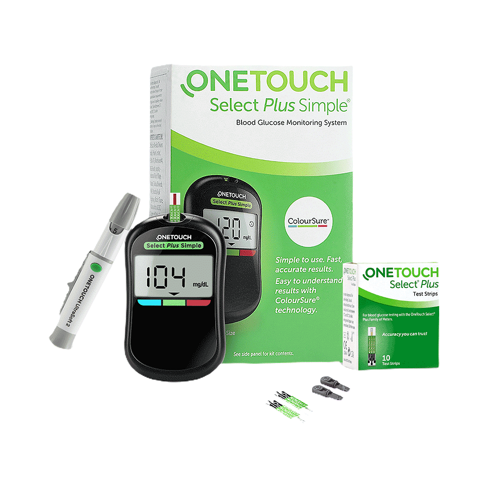 OneTouch Select Plus Simple Glucometer with 20 Free Strips Black ...