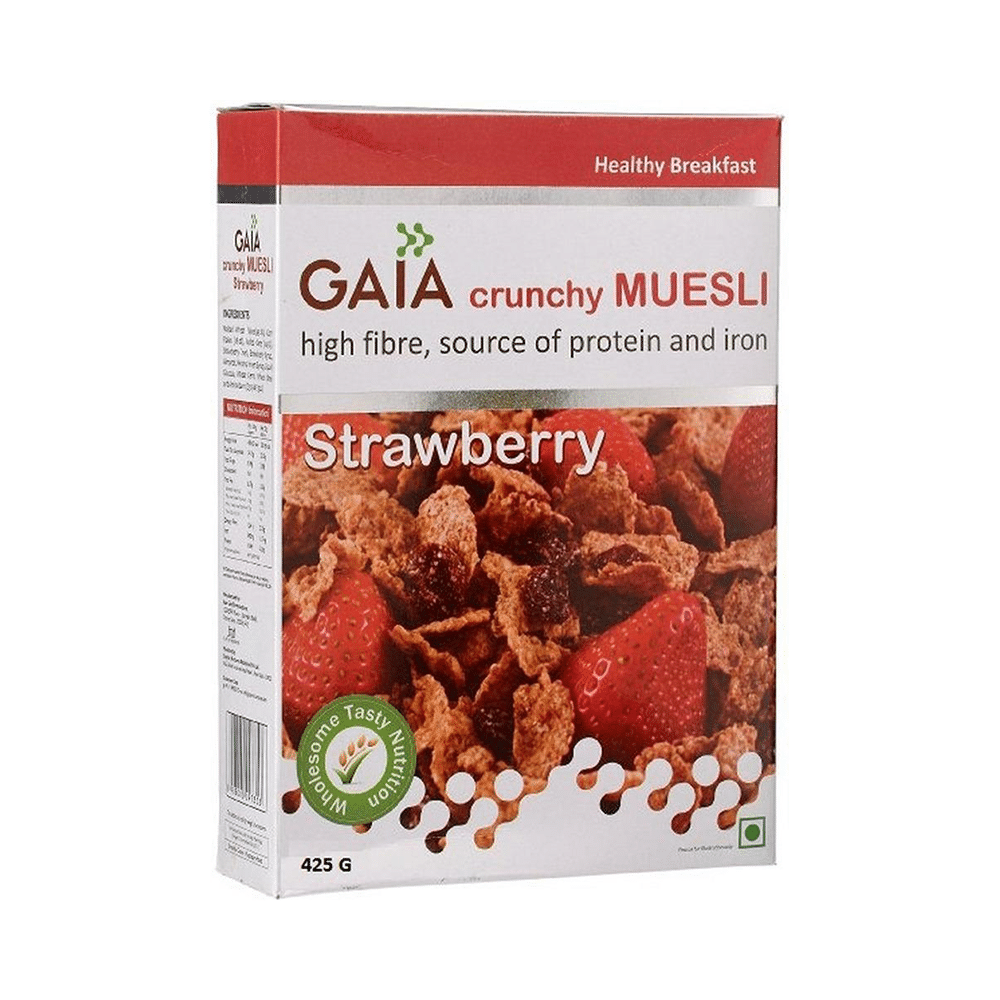 GAIA with Vitamins, Minerals, High Protein & Fibres for Nutrition | Crunchy Strawberry Muesli