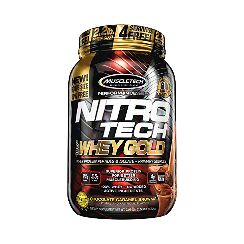 Muscletech Performance Series Nitro Tech 100% Whey Gold Whey Protein Peptides & Isolate Chocolate Caramel Brownie